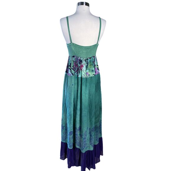 Resort Dress by T. ZOVICH Maxi Dress Mixed Media Green Floral V-Neck Spaguetti M - Picture 7 of 15